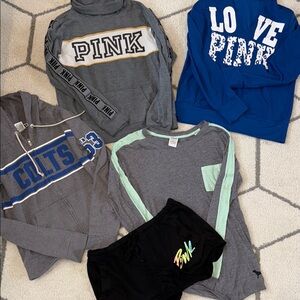 PINK Victoria's Secret long sleeve t-shirt, hoodies, zip up & shorts. Set of 5